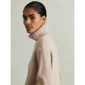 REISS CARINA Wool Cashmere Cable Knit Roll Neck Jumper